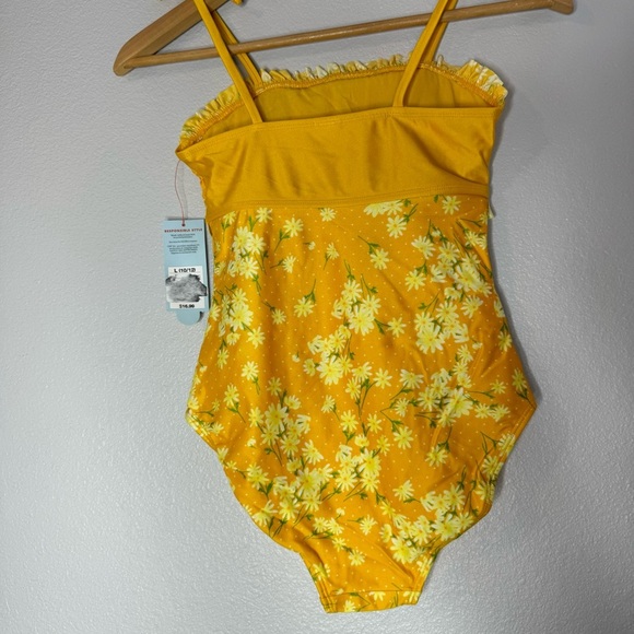 New Swimsuit Girls Cat & Jack Size L (10-12), Yellow One Piece, Floral - Picture 6 of 9